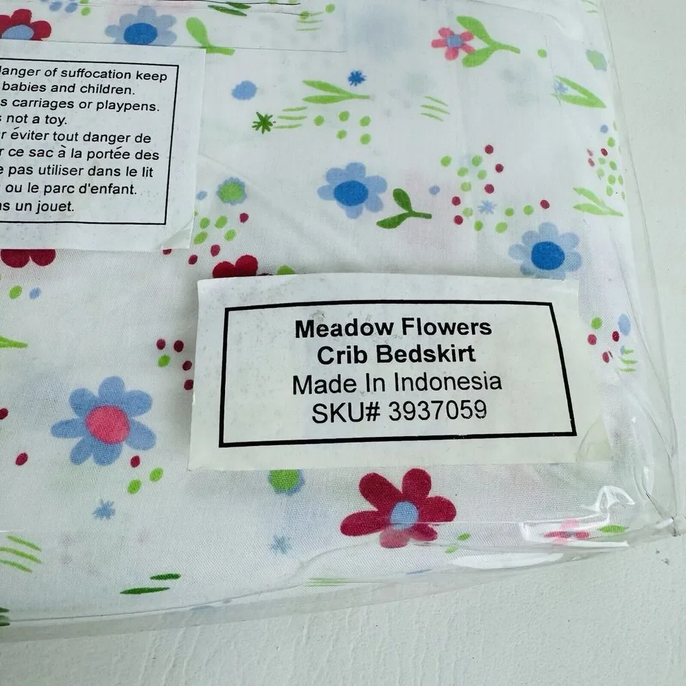 Pottery Barn Kids Meadow Flowers Percale Bed Skirt White Floral Baby Nursery New